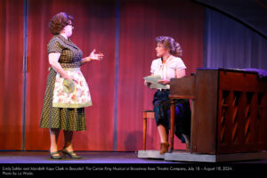 Emily Sahler and Merideth Kaye Clark in Beautiful: The Carole King Musical at Broadway Rose Theatre Company, July 18 - August 18, 2024. Photo by Liz Wade.