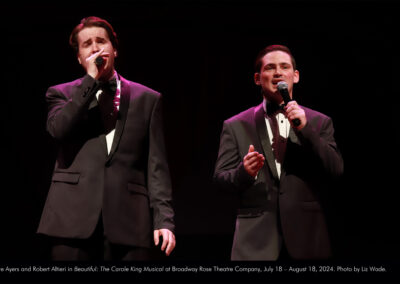 Nate Ayers and Robert Altieri in Beautiful: The Carole King Musical at Broadway Rose Theatre Company, July 18 – August 18, 2024. Photo by Liz Wade.