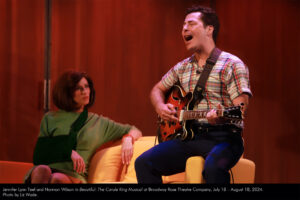 Jennifer Lynn Teel and Norman Wilson in Beautiful: The Carole King Musical at Broadway Rose Theatre Company, July 18 – August 18, 2024. Photo by Liz Wade.