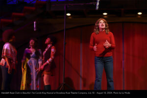 Merideth Kaye Clark in Beautiful: The Carole King Musical at Broadway Rose Theatre Company, July 18 – August 18, 2024. Photo by Liz Wade.