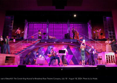 The cast of Beautiful: The Carole King Musical at Broadway Rose Theatre Company, July 18 - August 18, 2024. Photo by Liz Wade.