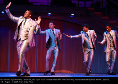 Richaun Stewart, Bryce Williams, Darion Elie, and Myles Sturns-Thomas in Beautiful: The Carole King Musical at Broadway Rose Theatre Company, July 18 - August 18, 2024. Photo by Liz Wade.