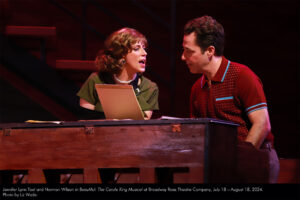 Jennifer Lynn Teel and Norman Wilson in Beautiful: The Carole King Musical at Broadway Rose Theatre Company, July 18 – August 18, 2024. Photo by Liz Wade.