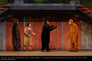 Nate Ayers, Jason Nuesa, Gabie Mbenza-Ngoma, and Bryce Williams in The Jungle Book at Broadway Rose Theatre Company, July 31 – August 3, 2024. Photo by Amanda Shama.