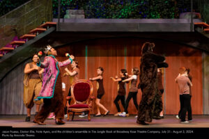 Jason Nuesa, Darion Elie, Nate Ayers, and the children’s ensemble in The Jungle Book at Broadway Rose Theatre Company, July 31 – August 3, 2024. Photo by Amanda Shama.