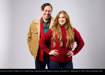 Nick Serrone and Erin Tamblyn in Five Golden Rings at Broadway Rose Theatre Company, November 27 – December 22, 2024. Photo by Fletcher Wold.