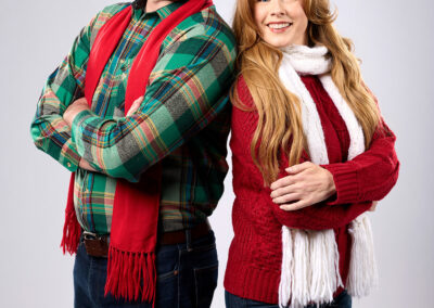 Nick Serrone and Erin Tamblyn in Five Golden Rings at Broadway Rose Theatre Company, November 27 – December 22, 2024. Photo by Fletcher Wold.