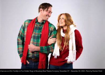 Nick Serrone and Erin Tamblyn in Five Golden Rings at Broadway Rose Theatre Company, November 27 – December 22, 2024. Photo by Fletcher Wold.