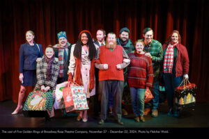 The cast of Five Golden Rings at Broadway Rose Theatre Company, November 27 - December 22, 2024. Photo by Fletcher Wold.