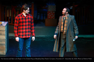 Nick Serrone and Adam John Roper in Five Golden Rings at Broadway Rose Theatre Company, November 27 - December 22, 2024. Photo by Fletcher Wold.