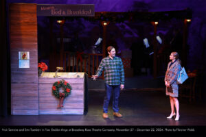 Nick Serrone and Erin Tamblyn in Five Golden Rings at Broadway Rose Theatre Company, November 27 - December 22, 2024. Photo by Fletcher Wold.