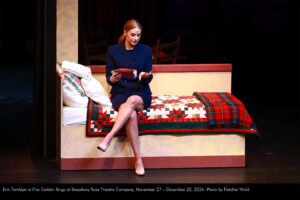 Erin Tamblyn in Five Golden Rings at Broadway Rose Theatre Company, November 27 - December 22, 2024. Photo by Fletcher Wold.