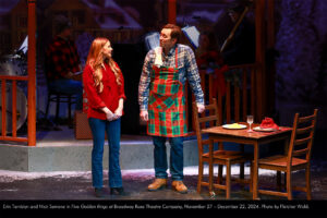 Erin Tamblyn and Nick Serrone in Five Golden Rings at Broadway Rose Theatre Company, November 27 - December 22, 2024. Photo by Fletcher Wold.