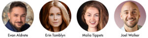 Photos of the Gala cast, including Evan Aldrete, Erin Tamblyn, Malia Tippets, and Joel Walker.