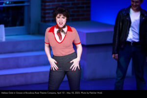 Melissa Gale in Grease at Broadway Rose Theatre Company, April 10 – May 18, 2025. Photo by Fletcher Wold.