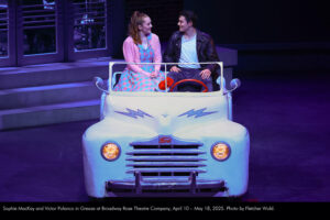 Sophie MacKay and Victor Polanco in Grease at Broadway Rose Theatre Company, April 10 – May 18, 2025. Photo by Fletcher Wold.