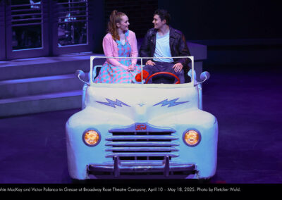 Sophie MacKay and Victor Polanco in Grease at Broadway Rose Theatre Company, April 10 – May 18, 2025. Photo by Fletcher Wold.