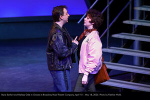 Bryce Earhart and Melissa Gale in Grease at Broadway Rose Theatre Company, April 10 – May 18, 2025. Photo by Fletcher Wold.