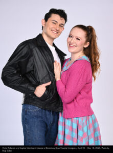 Victor Polanco and Sophie MacKay in Grease at Broadway Rose Theatre Company, April 10 – May 18, 2025. Photo by Naji Saker.