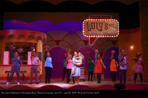 The cast of Waitress at Broadway Rose Theatre Company, June 26 - July 20, 2025. Photo by Fletcher Wold.