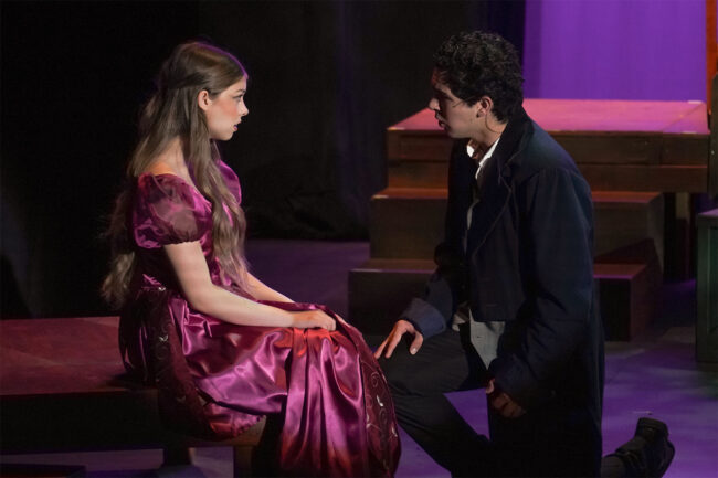A photo of Sarah as Cosette and Benicio as Jean Valjean in Les Miserables Student Edition, 2025.