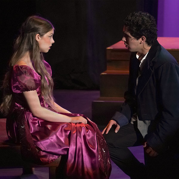 A photo of Sarah as Cosette and Benicio as Jean Valjean in Les Miserables Student Edition, 2025.
