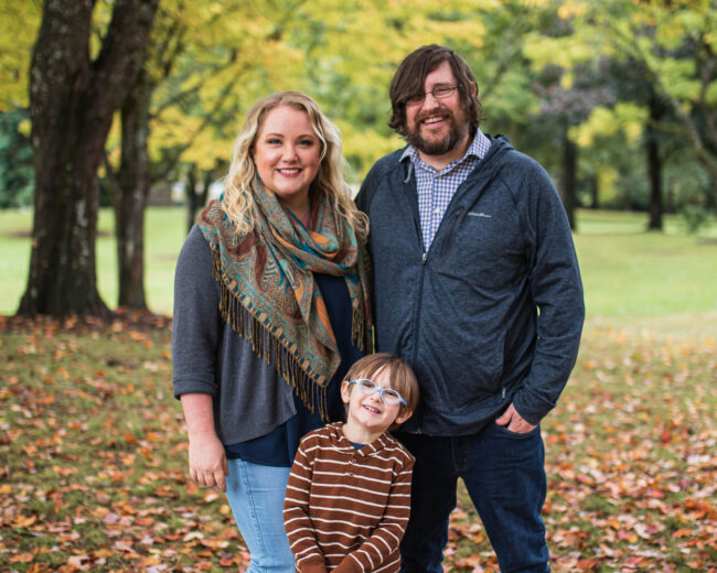 Photo of Todd and Chelsie's family on a beautiful fall day.