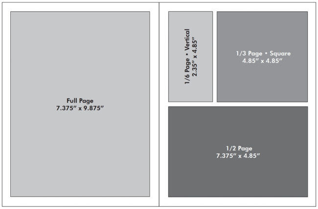 Ad Sales size chart. Download the Ad Size and Rate chart PDF below for a reader-friendly version.