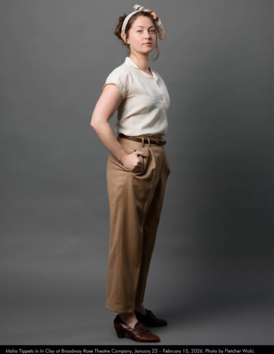 Malia Tippets in In Clay at Broadway Rose Theatre Company, January 22 - February 15, 2026. Photo by Fletcher Wold.