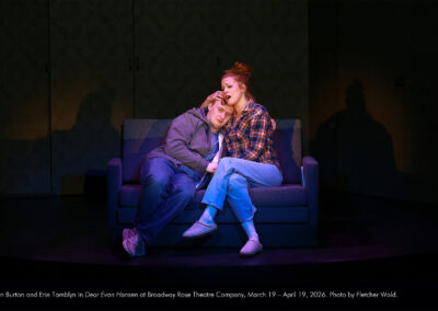 Ryan Burton and Erin Tamblyn in Dear Evan Hansen at Broadway Rose Theatre Company, March 19 - April 19, 2026. Photo by Fletcher Wold.