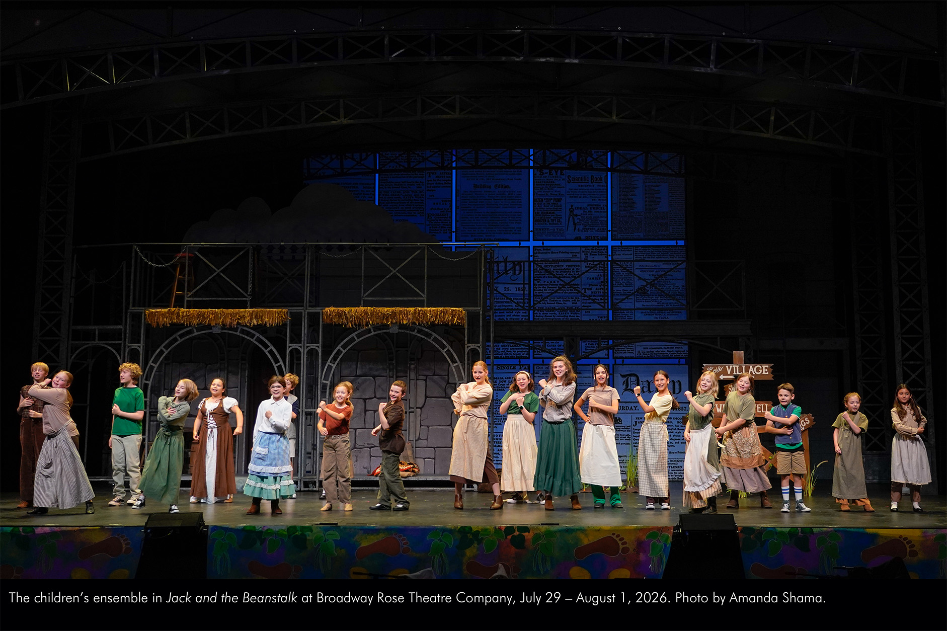 The children's ensemble in Jack and the Beanstalk at Broadway Rose Theatre Company, July 29 - August 1, 2026. Photo by Amanda Shama.
