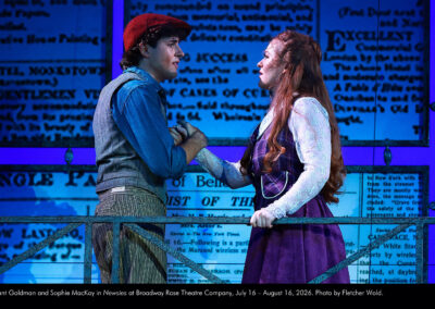 Grant Goldman and Sophie MacKay in Newsies at Broadway Rose Theatre Company, July 16 - August 16, 2026. Photo by Fletcher Wold.