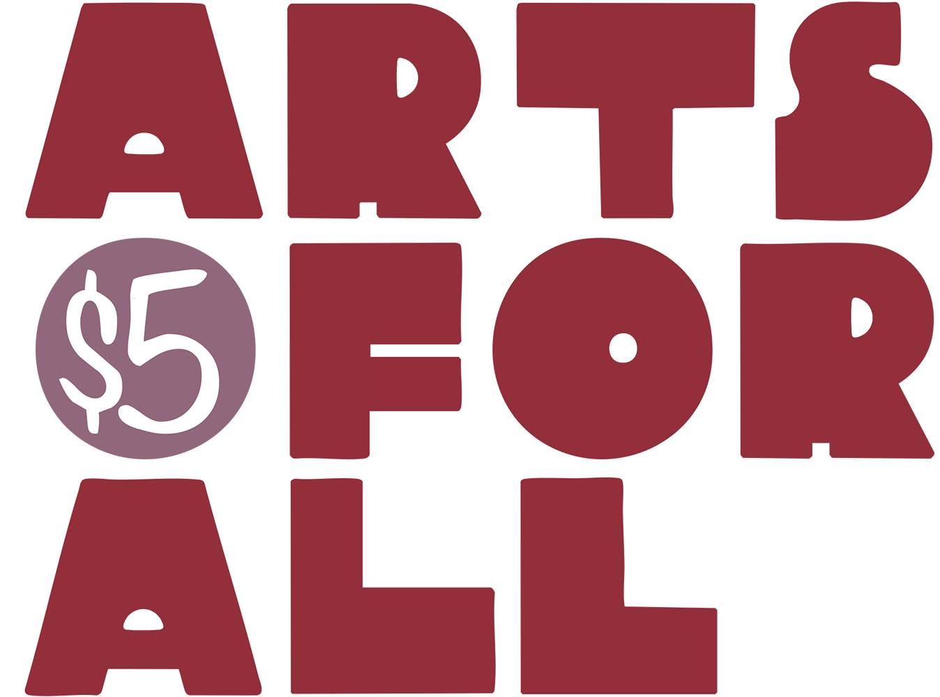 Arts for All logo rendered in big block letters in a scarlet wine color.