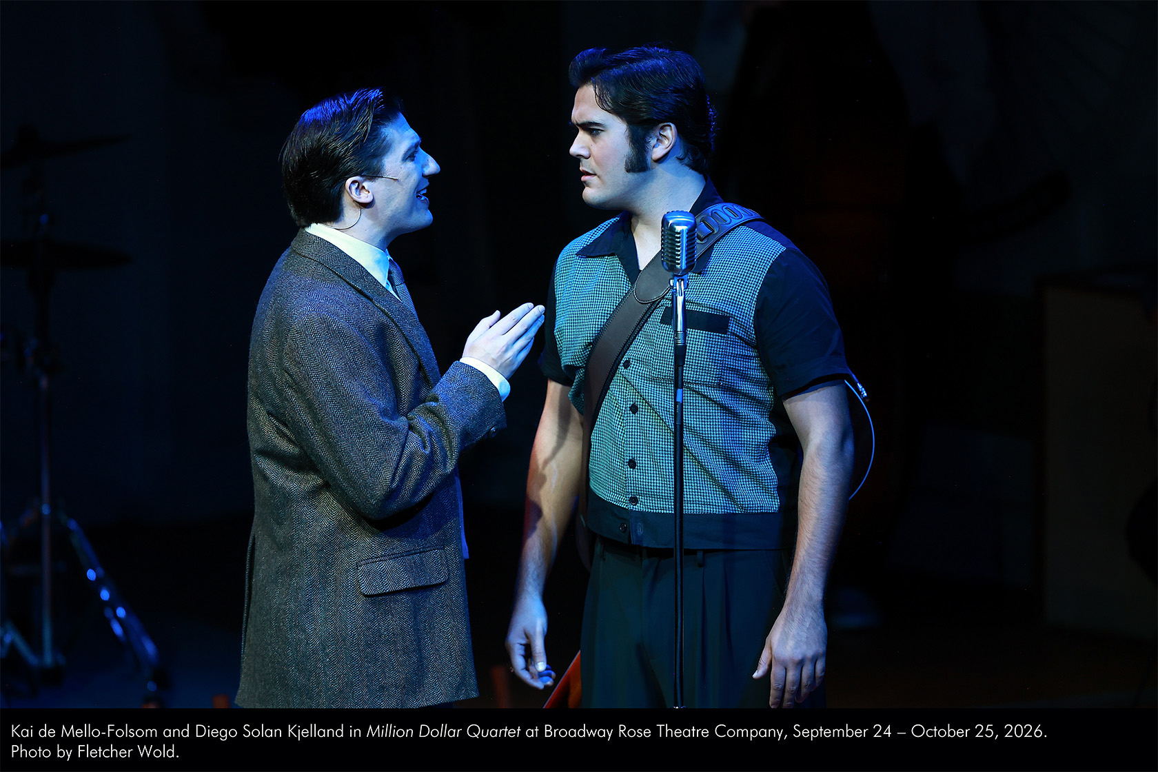 Kai de Mello-Folsom and Diego Solan Kjelland in Million Dollar Quartet at Broadway Rose Theatre Company, September 24 - October 25, 2026. Photo by Fletcher Wold.