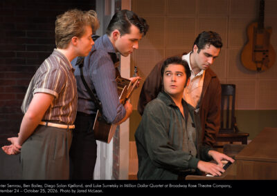 Hunter Semrau, Ben Bailey, Diego Solan Kjelland, and Luke Surretsky in Million Dollar Quartet at Broadway Rose Theatre Company, September 24 - October 25, 2026. Photo by Jared McLean.