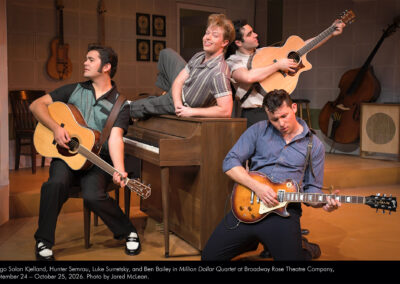 Diego Solan Kjelland, Hunter Semrau, Luke Surretsky, and Ben Bailey in Million Dollar Quartet at Broadway Rose Theatre Company, September 24 - October 25, 2026. Photo by Jared McLean.